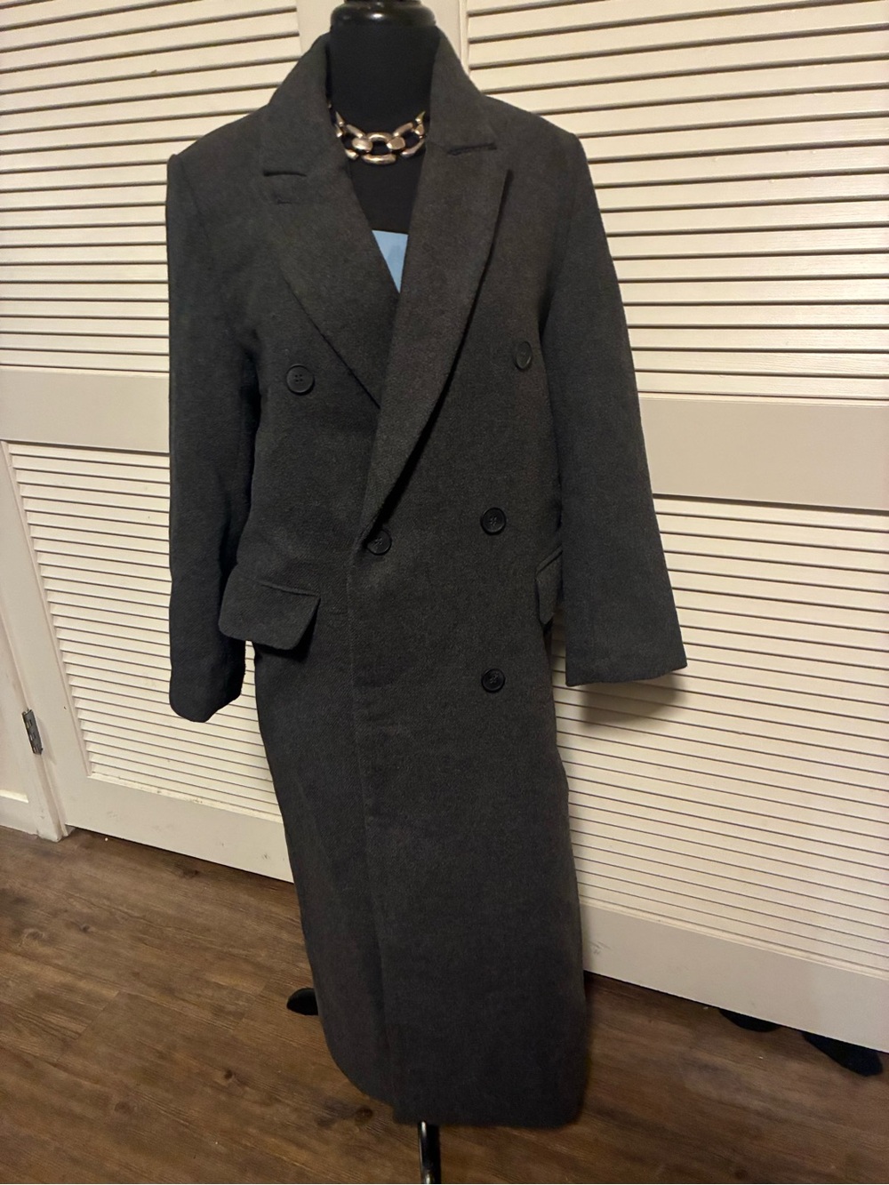 adidas Men's Double-Breasted Dark Gray Pea Coat